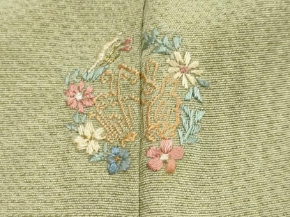 平和屋着物●染師　故・山代谷隆　色無地　抹茶色　正絹　逸品　DABK0880ud