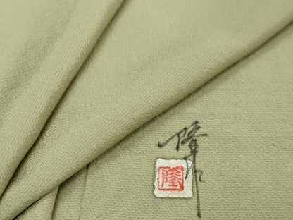 平和屋着物●染師　故・山代谷隆　色無地　抹茶色　正絹　逸品　DABK0880ud