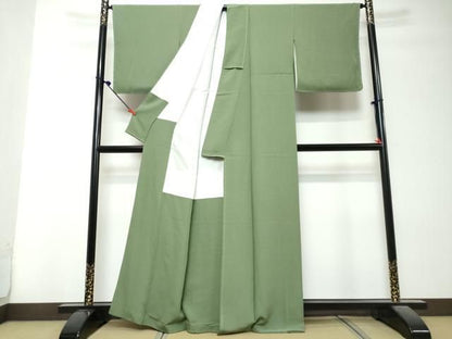 平和屋着物●上質な色無地　老竹色　正絹　逸品　未使用　DABK0884ud