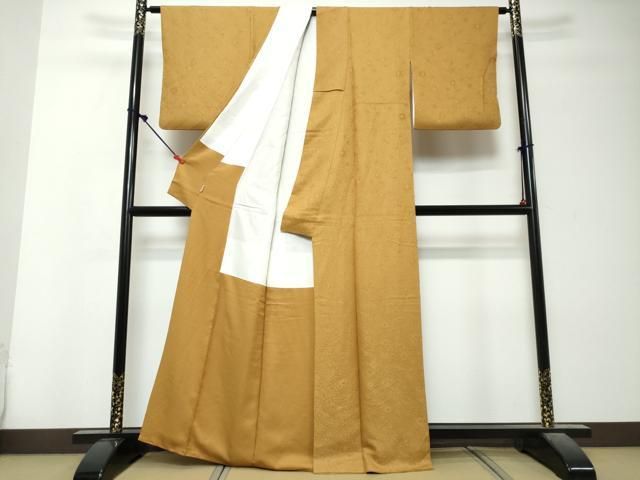 平和屋着物●上質な色無地　辻が花地紋　金唐茶色　ますいわ屋扱い　正絹　逸品　DABK0885ud