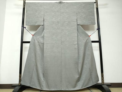 平和屋着物●上質な色無地　流水地紋　銀鼠色　正絹　逸品　DABK0887ud
