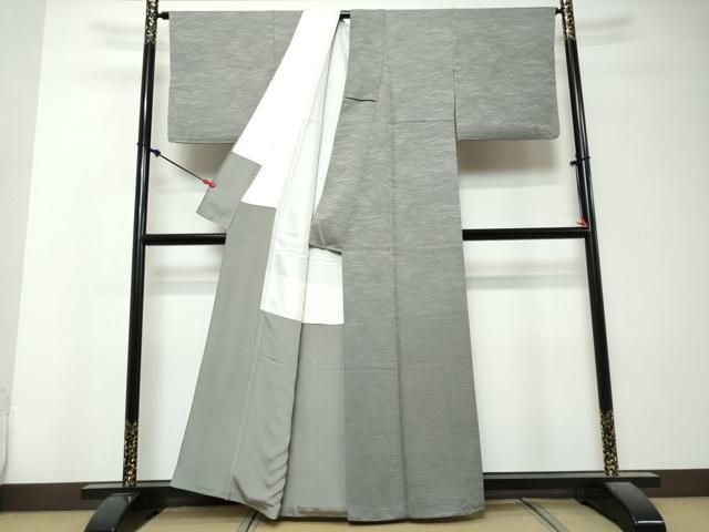 平和屋着物●上質な色無地　流水地紋　銀鼠色　正絹　逸品　DABK0887ud