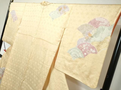 平和屋着物●創業460年・千總　訪問着　駒刺繍　絞り　青海波草花文　金彩　正絹　逸品　DABK0897ud