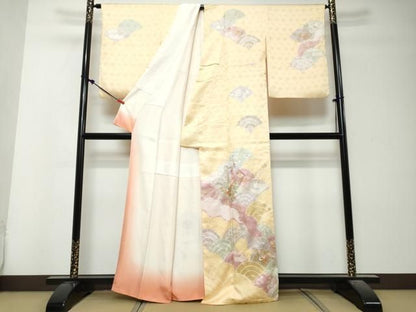 平和屋着物●創業460年・千總　訪問着　駒刺繍　絞り　青海波草花文　金彩　正絹　逸品　DABK0897ud