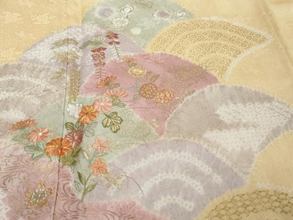 平和屋着物●創業460年・千總　訪問着　駒刺繍　絞り　青海波草花文　金彩　正絹　逸品　DABK0897ud