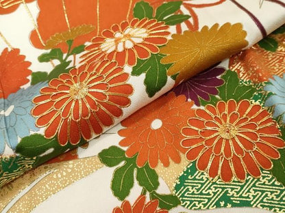 平和屋着物●訪問着　駒刺繍　扇面草花文　金彩　正絹　逸品　DABK0898ud