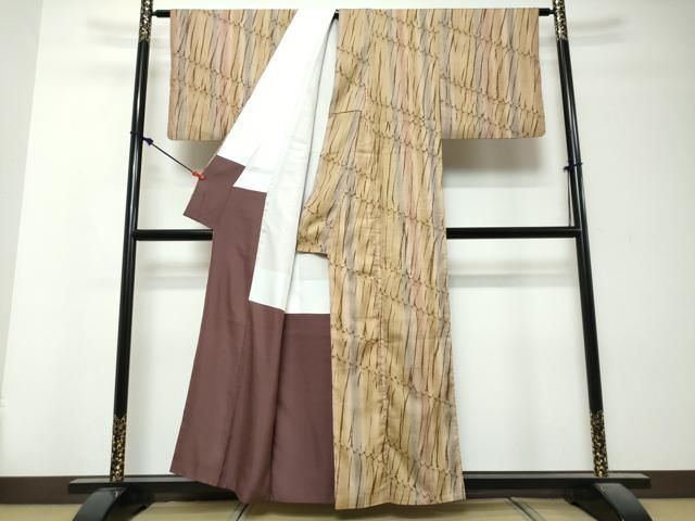 平和屋着物●上質な紬　蜘蛛絞り　変わり縞　正絹　逸品　DABK0902ud