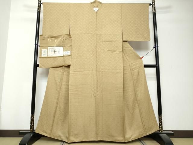 平和屋着物●上質な色無地　作家物　宇治本茶染　青海波地紋　油色　反端付き　正絹　逸品　DABK0904ud