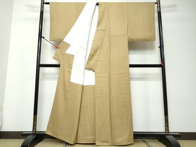 平和屋着物●上質な色無地　作家物　宇治本茶染　青海波地紋　油色　反端付き　正絹　逸品　DABK0904ud
