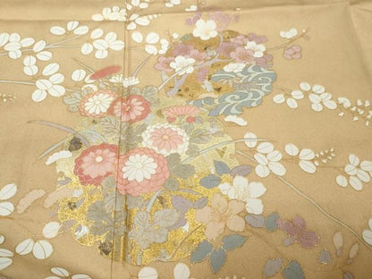 平和屋着物●訪問着　雪輪草花文　金銀彩　反端付き　正絹　逸品　未使用　DABK0906ud