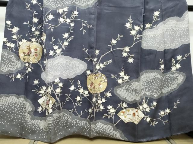 平和屋着物●訪問着　駒刺繍　絞り　地紙重ね枝花文　金彩　正絹　逸品　DABK0907ud