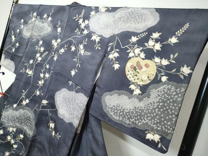 平和屋着物●訪問着　駒刺繍　絞り　地紙重ね枝花文　金彩　正絹　逸品　DABK0907ud
