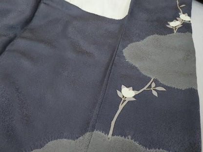平和屋着物●訪問着　駒刺繍　絞り　地紙重ね枝花文　金彩　正絹　逸品　DABK0907ud