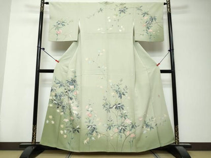平和屋着物●訪問着　友禅　作家物　鈴蘭　枝花文　暈し染め　正絹　逸品　DABK0909ud