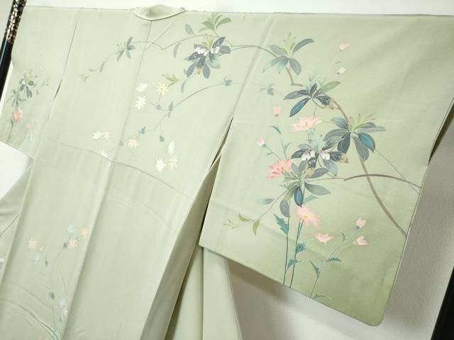 平和屋着物●訪問着　友禅　作家物　鈴蘭　枝花文　暈し染め　正絹　逸品　DABK0909ud