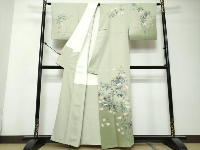 平和屋着物●訪問着　友禅　作家物　鈴蘭　枝花文　暈し染め　正絹　逸品　DABK0909ud