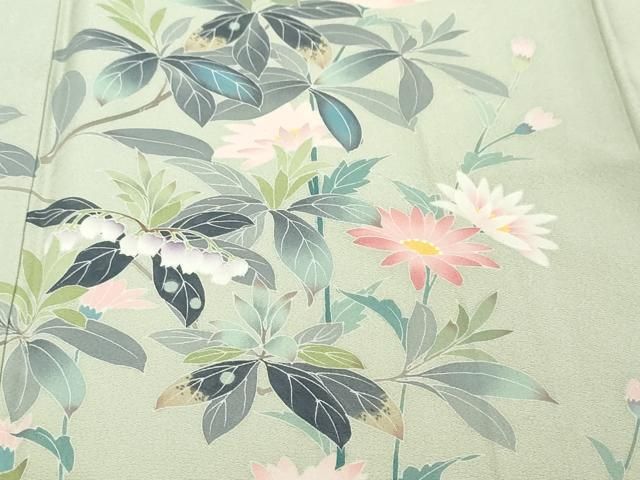平和屋着物●訪問着　友禅　作家物　鈴蘭　枝花文　暈し染め　正絹　逸品　DABK0909ud