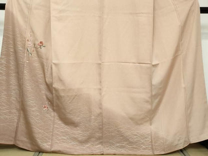 平和屋着物●訪問着　刺繍　枝椿　暈し染め　金銀彩　松坂屋扱い　反端付き　正絹　逸品　DABK0915ud