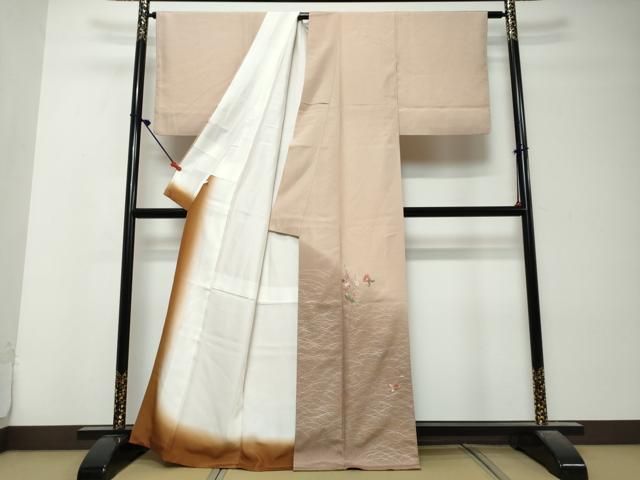 平和屋着物●訪問着　刺繍　枝椿　暈し染め　金銀彩　松坂屋扱い　反端付き　正絹　逸品　DABK0915ud