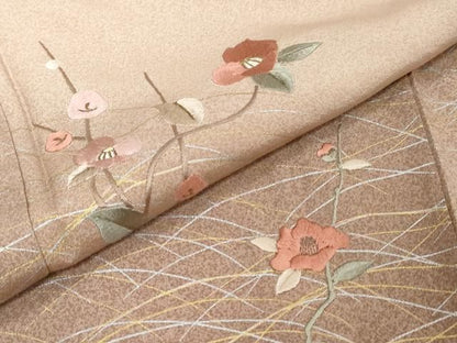 平和屋着物●訪問着　刺繍　枝椿　暈し染め　金銀彩　松坂屋扱い　反端付き　正絹　逸品　DABK0915ud