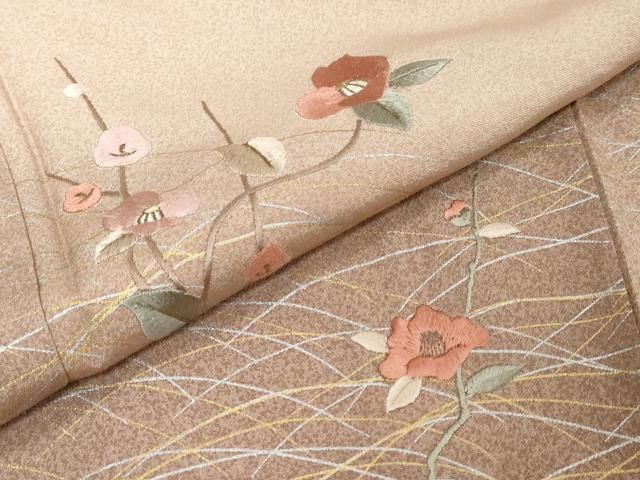 平和屋着物●訪問着　刺繍　枝椿　暈し染め　金銀彩　松坂屋扱い　反端付き　正絹　逸品　DABK0915ud
