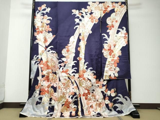 平和屋着物●豪華振袖　立波草花文　金彩　上代30万　仮絵羽　逸品　未使用　DABK0922ud