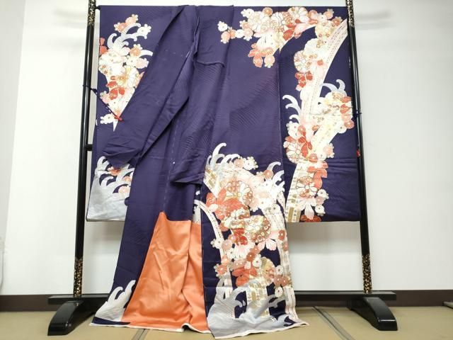 平和屋着物●豪華振袖　立波草花文　金彩　上代30万　仮絵羽　逸品　未使用　DABK0922ud