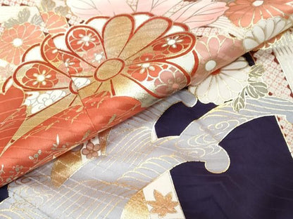 平和屋着物●豪華振袖　立波草花文　金彩　上代30万　仮絵羽　逸品　未使用　DABK0922ud