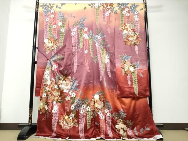平和屋着物●女優・後藤久美子ブランド　振袖　駒刺繍　花蝶文　暈し染め　金彩　仮絵羽　逸品　未使用　DABK0923ud
