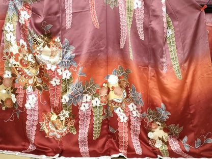 平和屋着物●女優・後藤久美子ブランド　振袖　駒刺繍　花蝶文　暈し染め　金彩　仮絵羽　逸品　未使用　DABK0923ud