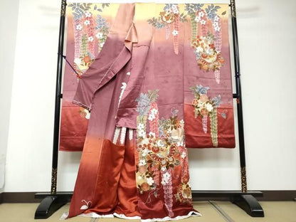 平和屋着物●女優・後藤久美子ブランド　振袖　駒刺繍　花蝶文　暈し染め　金彩　仮絵羽　逸品　未使用　DABK0923ud
