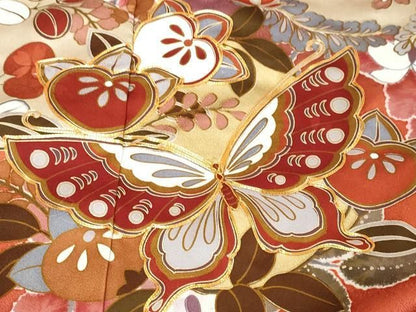 平和屋着物●女優・後藤久美子ブランド　振袖　駒刺繍　花蝶文　暈し染め　金彩　仮絵羽　逸品　未使用　DABK0923ud