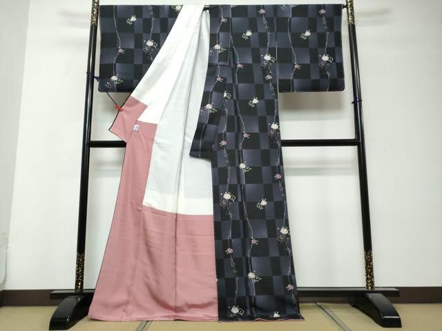 平和屋着物●上質な小紋　草花文　京都きもの友禅扱い　正絹　逸品　未使用　DABK0930ud