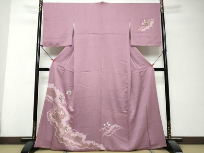平和屋着物●訪問着　刺繍　絞り　草花丸文　金彩　正絹　逸品　未使用　DABK0932ud