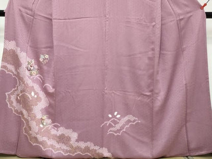 平和屋着物●訪問着　刺繍　絞り　草花丸文　金彩　正絹　逸品　未使用　DABK0932ud