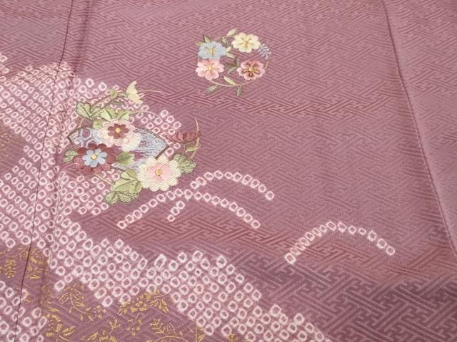平和屋着物●訪問着　刺繍　絞り　草花丸文　金彩　正絹　逸品　未使用　DABK0932ud
