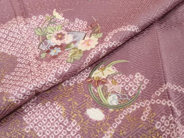 平和屋着物●訪問着　刺繍　絞り　草花丸文　金彩　正絹　逸品　未使用　DABK0932ud