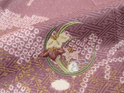 平和屋着物●訪問着　刺繍　絞り　草花丸文　金彩　正絹　逸品　未使用　DABK0932ud