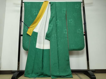 平和屋着物●豪華振袖・長襦袢（無双仕立て）セット　草花地紋　鉄色　やまと誂製　正絹　逸品　DABK0938ud
