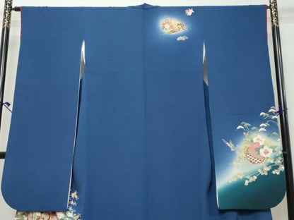 平和屋着物●豪華振袖・長襦袢（無双仕立て）セット　駒刺繍　流水花車文　暈し染め　正絹　逸品　DABK0940ud