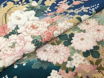 平和屋着物●豪華振袖・長襦袢（無双仕立て）セット　駒刺繍　流水花車文　暈し染め　正絹　逸品　DABK0940ud