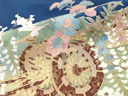 平和屋着物●豪華振袖・長襦袢（無双仕立て）セット　駒刺繍　流水花車文　暈し染め　正絹　逸品　DABK0940ud