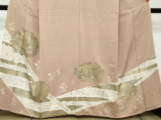 平和屋着物●豪華色留袖　駒刺繍　向かい鳥草花文　金彩　反端付き　正絹　逸品　DABK0941ud