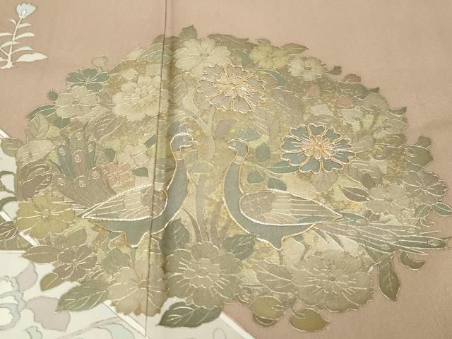 平和屋着物●豪華色留袖　駒刺繍　向かい鳥草花文　金彩　反端付き　正絹　逸品　DABK0941ud