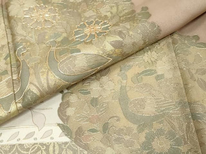 平和屋着物●豪華色留袖　駒刺繍　向かい鳥草花文　金彩　反端付き　正絹　逸品　DABK0941ud