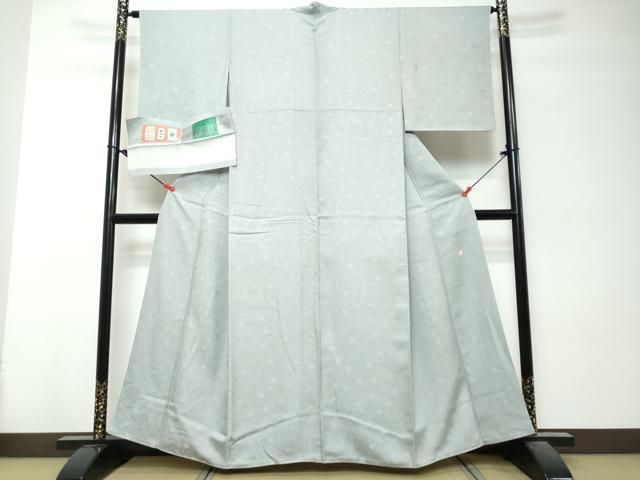 平和屋着物●本加賀友禅作家　鶴見保次監修　色無地　松岡姫　花唐草地紋　藍鼠色　反端付き　正絹　逸品　DABK0943ud