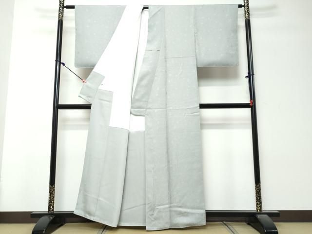 平和屋着物●本加賀友禅作家　鶴見保次監修　色無地　松岡姫　花唐草地紋　藍鼠色　反端付き　正絹　逸品　DABK0943ud