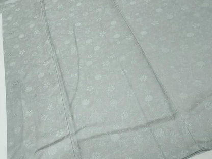 平和屋着物●本加賀友禅作家　鶴見保次監修　色無地　松岡姫　花唐草地紋　藍鼠色　反端付き　正絹　逸品　DABK0943ud