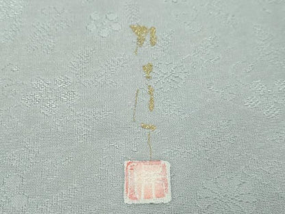平和屋着物●本加賀友禅作家　鶴見保次監修　色無地　松岡姫　花唐草地紋　藍鼠色　反端付き　正絹　逸品　DABK0943ud