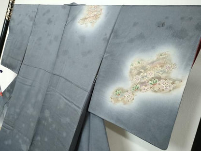 平和屋着物●創業460年・千總　訪問着　花鳥文　暈し染め　金彩　反端付き　正絹　逸品　DABK0949ud